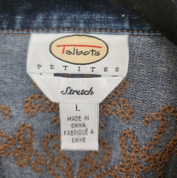 Talbots Denim Jacket Women’s Size Large – Embroidered Western Boho Classic Denim - Picture 7 of 7